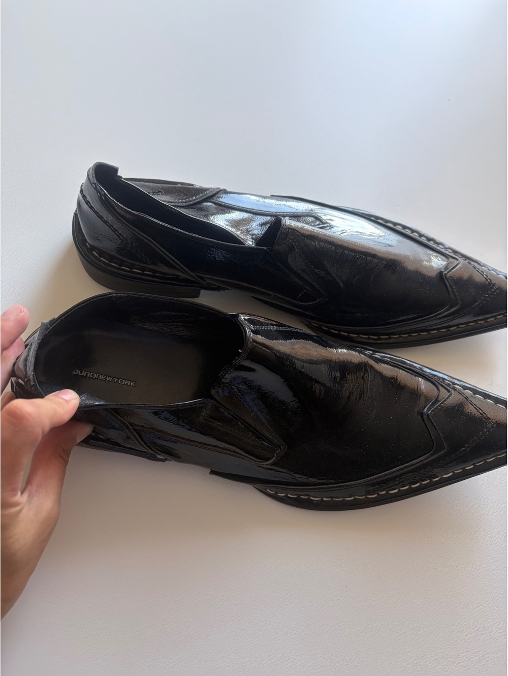 JUNO NEWYORK 43 Black Patent Leather Slip-On Shoes Size 10